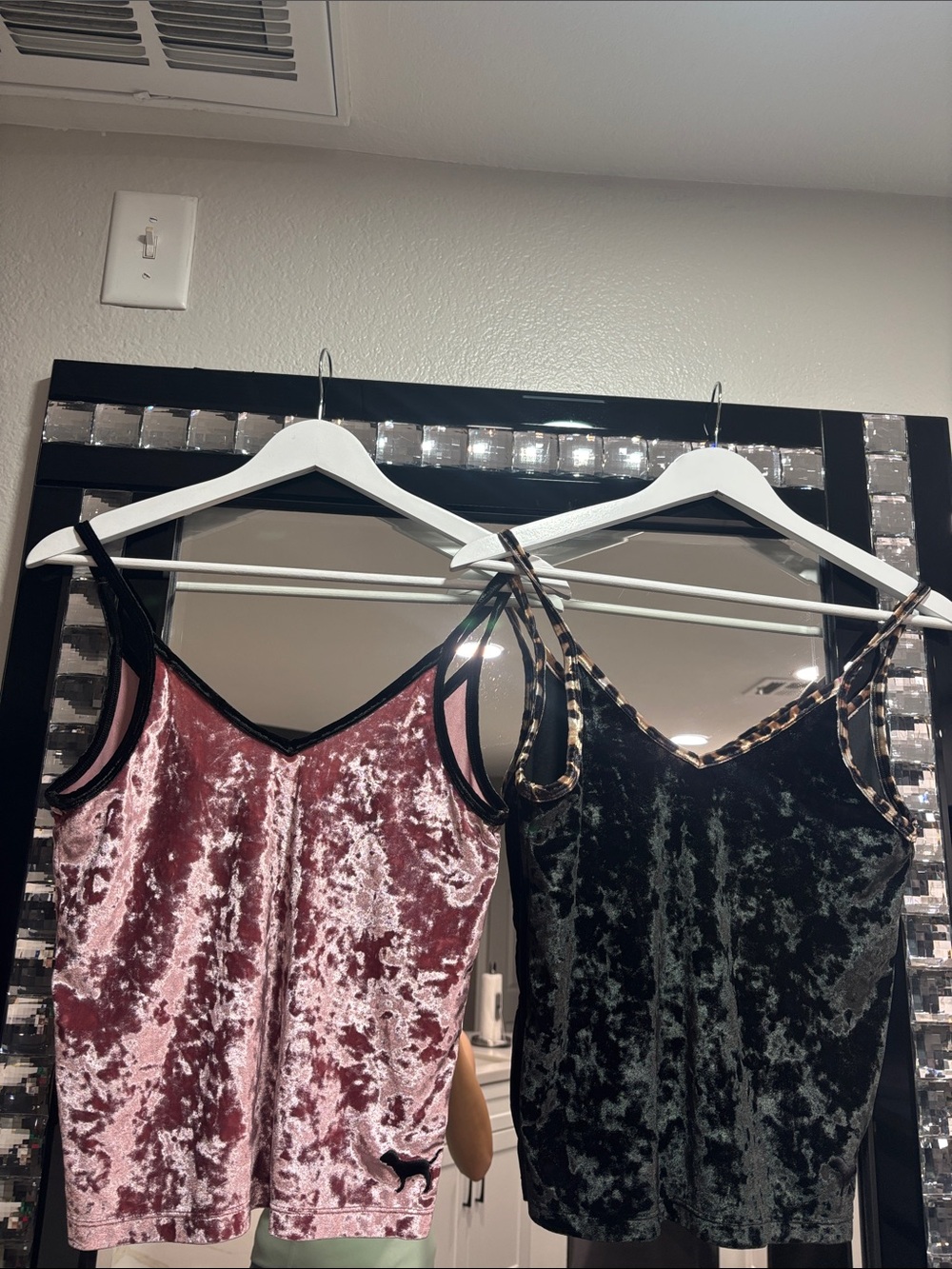 2 PINK Victoria's Secret Velvet Cami Duo - Black and Dusty Rose